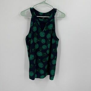 Market &‎ Spruce Tank Top Womens L Pineapple Print Sleeveless Keyhole Navy Green